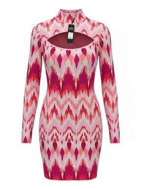 Fashion Nova Pink Abstract Sierra Sweater Bodycon Mini Dress NWT 1X